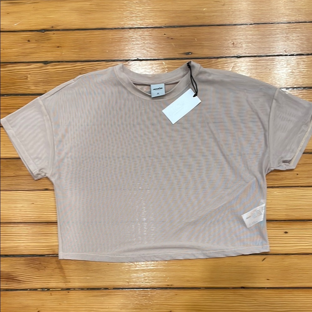 Women's Beige Mesh Crop Top